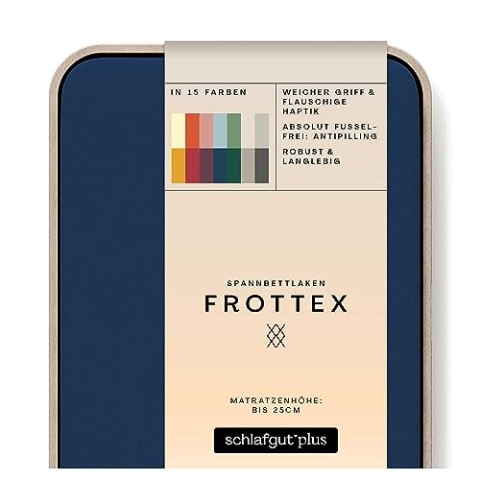 schlafgut Frottex Spannbettlaken 180x200cm bis 200x200cm - Blue Deep - 75% Baumwolle, 25% Polyester, Oeko-TEX Zertifiziert - Matratzenhöhe bis 25 cm, Frottee Bettlaken