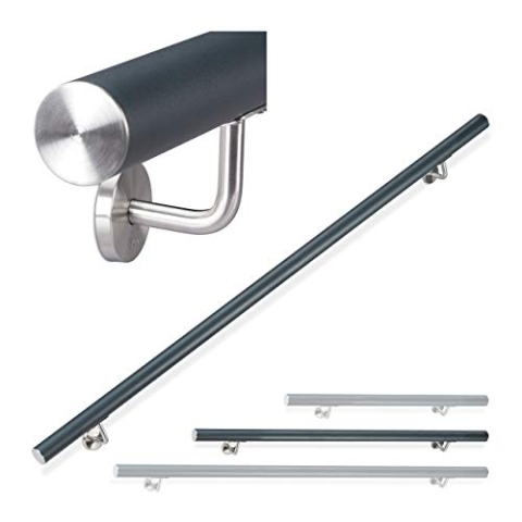 Relaxdays, anthrazit Handlauf Aluminium, rund, Treppengeländer innen & außen, matt, 150 cm, Ø 42mm, mit Wandhalterung, Edelstahl, 1500 mm