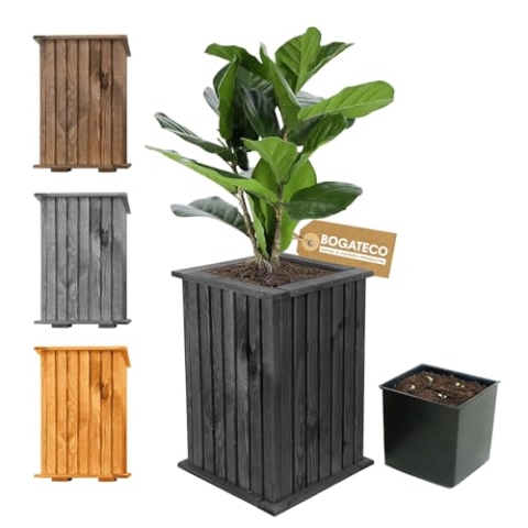 BOGATECO Blumenkasten aus Holz | Pflanzkasten | Blumentopf 40 x 25 x 25cm | Kräutertopf für zu Hause Garten Balkon Terrasse | Topf mit Kunststoffeinsatz | Imprägniert | Black