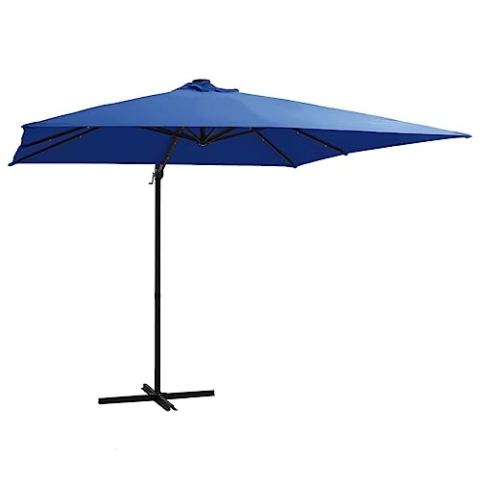 vidaXL Ampelschirm mit LED-Leuchten Sonnenschirm Kurbelschirm Marktschirm Gartenschirm Strandschirm Schirm Stahlmast 250x250cm Azurblau