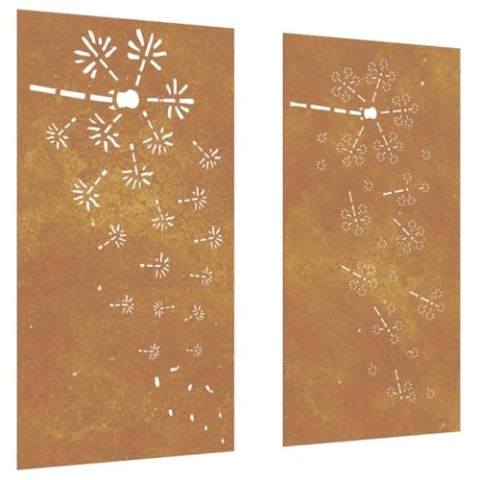 vidaXL Garten Wanddeko 2-TLG., Gartendeko mit Blumen-Design, Wandbild Wandschmuck Wetterfest, Wandkunst Dekoration Wanddekoration, Cortenstahl