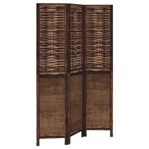 vidaXL Raumteiler 3-TLG., Paravent mit Faltdesign,Trennwand für Wohnzimmer Schlafzimmer Büro, Sichtschutz, Dunkelbraun Massivholz Paulownia