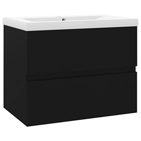 vidaXL Waschbeckenunterschrank mit Einbaubecken Unterschrank Badezimmerschrank Badschrank Waschtisch Badmöbel Hängeschrank Schwarz Holzwerkstoff