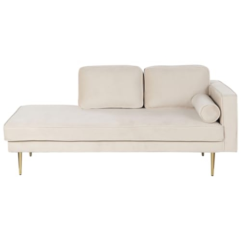 Beliani Chaiselongue Samt beige rechts goldenes Gestell mit Nackenrolle modern Miramas