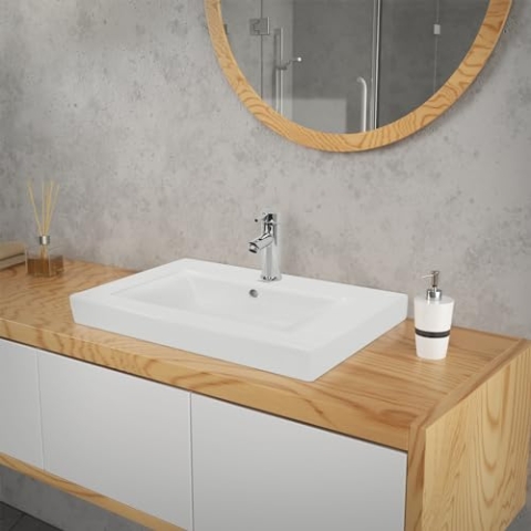 ECD Germany Waschbecken Waschtisch 605 x 465 x 160 mm Keramik Weiß Einbaubecken Einbauwaschbecken Handwaschbecken Einbauwaschtisch Aufsatzwaschbecken Spülbecken Wasserfall Waschschale Waschschüssel