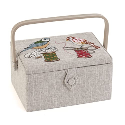 Hobby Gift Medium Näh-Aufbewahrungsbox, Holz/Stoff, Gestickte Vögel auf Spule