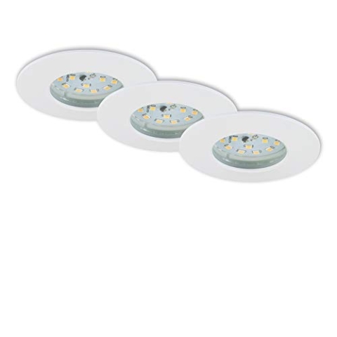 Briloner Leuchten - LED Einbauleuchten, 3er Set, Deckenlampen dimmbar, je 6,5 Watt, je 570 Lumen, 3.000 Kelvin, IP44, Weiß, 75x28mm (DxH), 7295-036