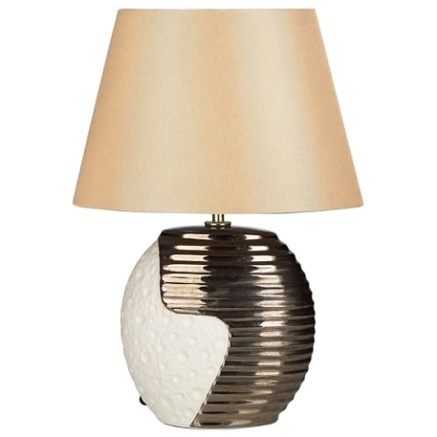 Klassische Tischlampe Porzellan/Kunstseide messing und beige Esla