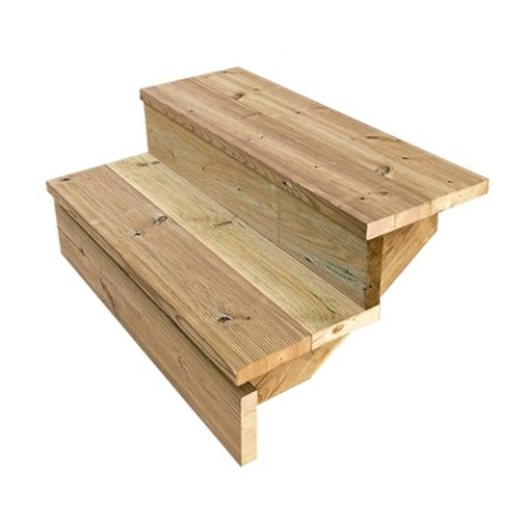 Außentreppe Holz, 2 bis 7 Stufen, fertiges Set, Gartentreppe aus Holz, für Garten, Balkon und Terrasse (2 Stufen mit Setzstufen, 80cm)