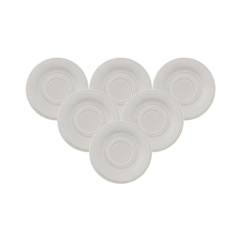 Villeroy & Boch like. by Color Loop Stone Kaffee-Untertasse, ø 15,4 cm, Kaffeeunterteller mit modernem Rillenmuster, Premium Porzellan, Grau, 6er Set
