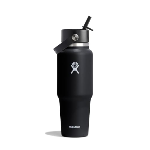 Hydro Flask - Weite Flex-Trinkhalm-Reiseflasche 946 ml (32 OZ) - Isolierte Edelstahl-Wasserflasche mit TempShield-Vakuumisolierung und auslaufsicherem Flex-Trinkhalm-Verschluss - Black