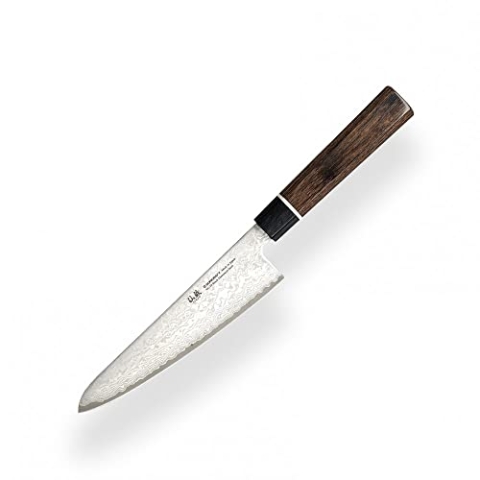 Suncraft SXLBD-03 VG-10 Black Damascus kleines Santoku messer - Kern aus japanischem VG-10 Stahl zwischen 66 Schichten aus 2 rostfreien Damaststählen und ergonomischem Griff, Klinge 143 mm