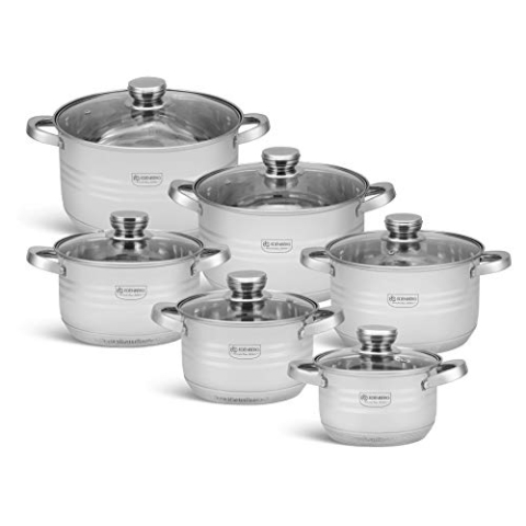 EDENBERG Topfset 12-teiliges Induktions Töpfe Set, Edelstahl Kochtöpfe Set mit Deckel, für Gas, Elektro, Halogen, Keramik und Induktionsherde