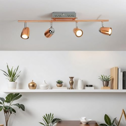 Licht-Erlebnisse LED Deckenstrahler Edelstahl Glas in Kupfer Chrom Küche Flur L:64,5 cm 1960 lm 3000 K warmweiß verstellbare Deckenlampe Innen SKYLAR
