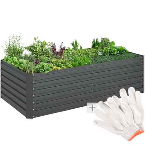 tectake® Hochbeet Metall, Hochbeete-Kit für Beet, Hochbeet Garten, wetterfest, Pflanzkasten, Kräuterbeet, Frühbeet, Gemüsebeet, Pflanzenbeet, zur Anzucht, als Blumenkasten - 1100l, 200 x 100 x 56 cm
