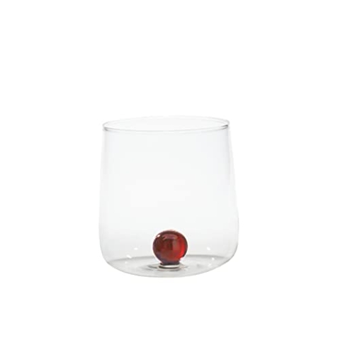 Zafferano Bilia - Handgemachtes Transparent Glas, Handmade Borosilikatglas Becher, Verziert mit bunter Glaskugel im Inneren, Kapazität 44 cl, Durchmesser 88 mm, 6 Stück - Bernstein