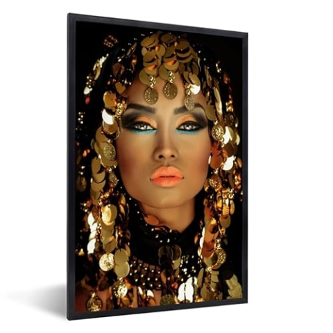 MuchoWow Poster Bilder Wanddeko Deko Wohnzimmer 60x90 cm Frau - Kleopatra - Gold - Schmuck - Make-up - Luxus