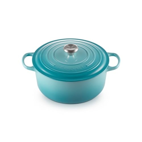 Le Creuset Signature Gusseisen-Bräter mit Deckel, Ø 28 cm, Rund, Für alle Herdarten und Induktion geeignet, Volumen: 6,7 l, 6,125 kg, Karibik, 21177281702430