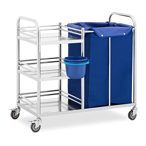 Steinberg Systems SBS-LF-139 Wäschewagen 3 Ablagen & Wäschesack 50 kg Edelstahl Etagen Wagen Wäschewagen mit Rollen Wäschewagen Metall mit Rollen