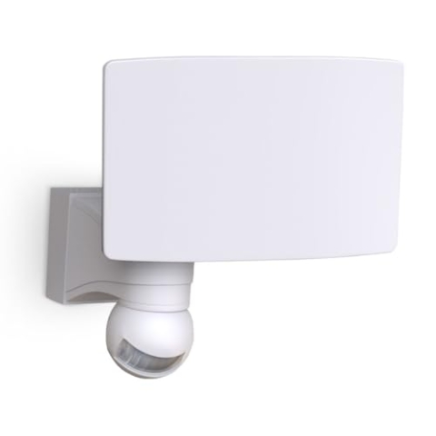B.K.Licht - Aussenlampe mit Bewegungsmelder, Dämmerungssensor, schwenkbar, Wandlampe, Wandleuchte aussen, LED Strahler außen, Außenleuchte, Außenwandleuchten, Außenbeleuchtung, 21,7x17,6x18 cm, Weiß