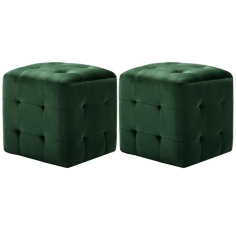 vidaXL 2X Pouf Sitzhocker Fußhocker Sitzpouf Puff Sitzpuff Fußbank Hocker Sitzwürfel Fußschemel Ottomane Polsterhocker Grün 30x30x30cm Samtstoff