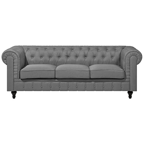 Beliani Großes 3er Sofa Chesterfield-Stil hellgrau Polsterbezug Polstersofa Chesterfield