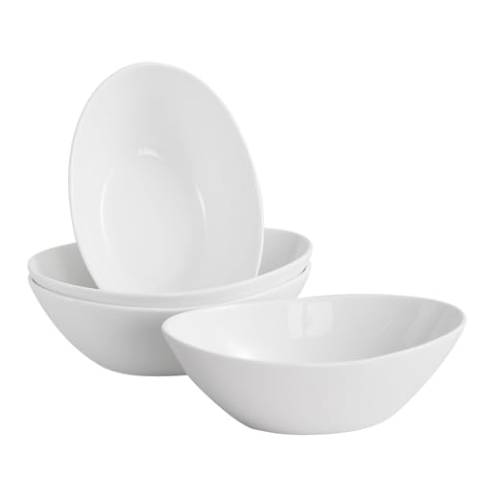 LIFVER Salatschüssel Set Porzellan 1060ml, Müslischale Groß, Suppenschale Keramik, Servierschale für Salat, Beilagen, Suppe, Dessert, 4er Set, Weiß
