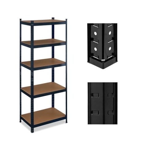 Relaxdays Schwerlastregal, HBT: 180 x 70 x 45 cm, 500 kg, Stahl & MDF, 5 Ebenen, Lagerregal zum Stecken, Garage, schwarz