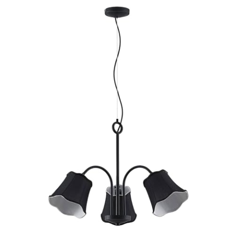 Lucande Pendelleuchte Binta (Retro, Vintage Antik) in Schwarz aus Textil (3 flammig E14) - Hängeleuchte Esstischlampe Hängelampe Wohnzimmerleuchte