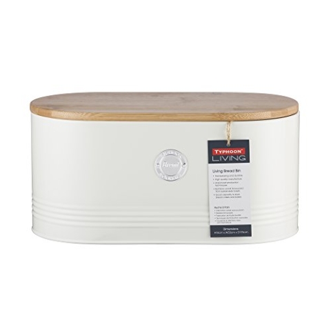 Typhoon, Edelstahl-Brotkasten „Living“, cremefarben, mit Deckel aus Bambus, Creme