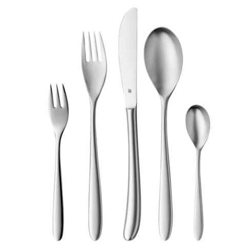 WMF Silk Edelstahl Besteck Set 6 Personen, Essbesteck Set 30 teilig, Monobloc-Messer, Cromargan Edelstahl mattiert, spülmaschinenfest