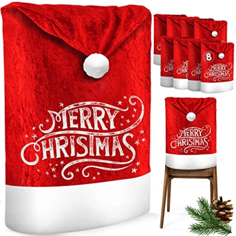 KESSER® Premium Weihnachtsstuhlüberzug 8er Set Stuhlhussen für Weihnachten Nikolausmütze Stuhlbezug Husse Weihnachtsdeko für Stühle Überzieher - Stuhlabdeckung im weihnachtlichen Design