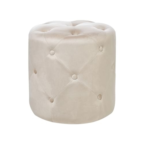 Pouf Samt beige rund 40 cm gesteppt mit Knopfheftung Chesterfield-Stil Corolla
