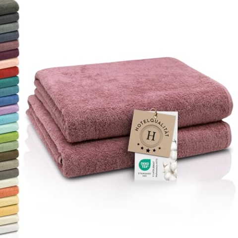 ZOLLNER 2er Set Badetücher - weiche und saugstarke Duschtücher - waschbar bis 95°C - Baumwolle - 100x150 cm in Altrosa