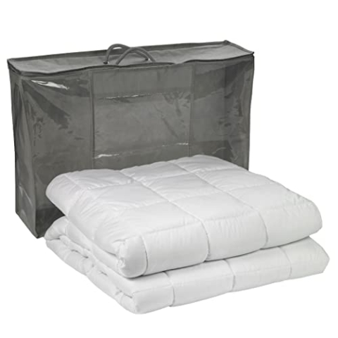 sleepling 197757 Gewichtsdecke 4 kg, Entspannungsdecke gegen Stress und Schlafstörungen, Aufbewahrungstasche, Kassettendecke mit Glasperlenfüllung, Made in EU, 155 x 220 cm, weiß