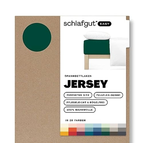 Schlafgut Easy Jersey Spannbettlaken 180x200 bis 200x200 Green Deep, Spannbetttuch aus 100% Baumwolle