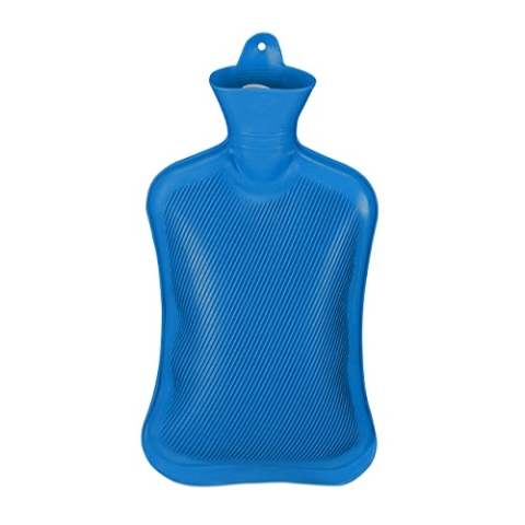 Relaxdays 9 x Wärmflasche ohne Bezug, langlebig, sichere Wärmeflasche, 2 L Bettflasche, geruchsneutraler Naturgummi, blau