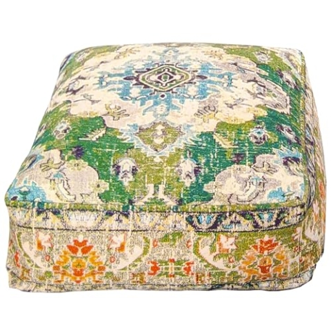 Mandala Life ART Hocker Bezug Grün XXL Sitzkissen Boho Für Meditation, Yoga Und Boho Chic Orientalische Sitzkissen Für Wohnzimmer Indische Deko 100% Baumwolle Ungefüllt 60X20Cm