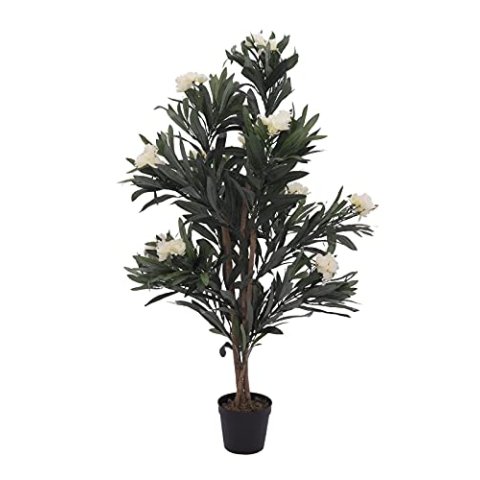 EUROPALMS Oleanderbaum, Kunstpflanze, weiß, 120 cm | Oleanderbaum mit weißen Blüten