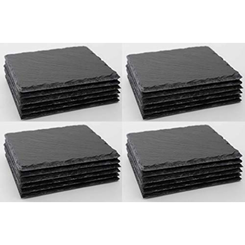 Novaliv 24x Schieferplatten I quadratisch I 15x15x0,5 cm I Telleruntersetzer Servierplatte länglich Sushi Teller Sushi Brett Dekoteller Schiefertafel