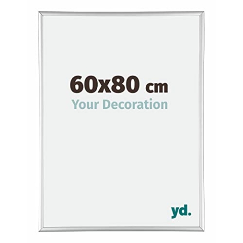 yd. Your Decoration - Bilderrahmen 60x80 cm - Silber Hochglanz - Bilderrahmen aus Aluminium mit Acrylglas - Antireflex - 60x80 Rahmen - Kent