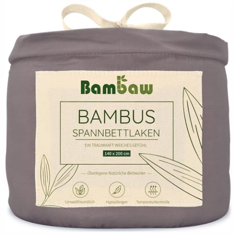 Bettlaken Grau | Spannbetttuch 140x200 cm | Bambusfasern | Spannbettlaken Bambus hypoallergen | Kühle Bettlaken | Winter und Sommer Spannbettlaken | Atmungsaktive Bettwaesche | Bambaw