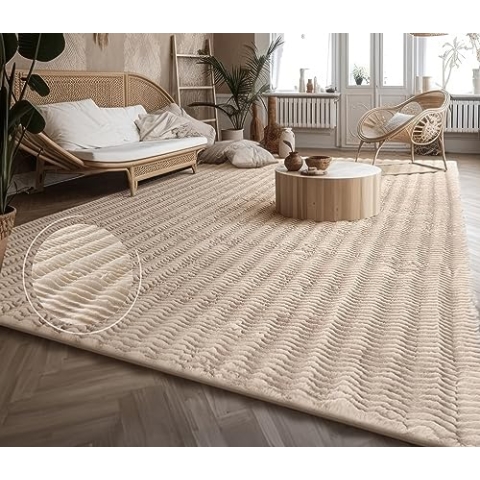 Paco Home Weicher Flauschiger moderner Bubble Wohnzimmer Teppich Hochflor Fell Geometrisches Design Hoch-Tief-Effekt, Grösse:120x160 cm, Farbe:Creme