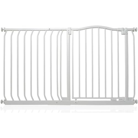 Bettacare Gebogenes Hundetor, 125cm - 134cm, Mattweiß, Druckmontage Haustiergitter für Hunde und Welpen, Haustiersperre, Einfache Installation