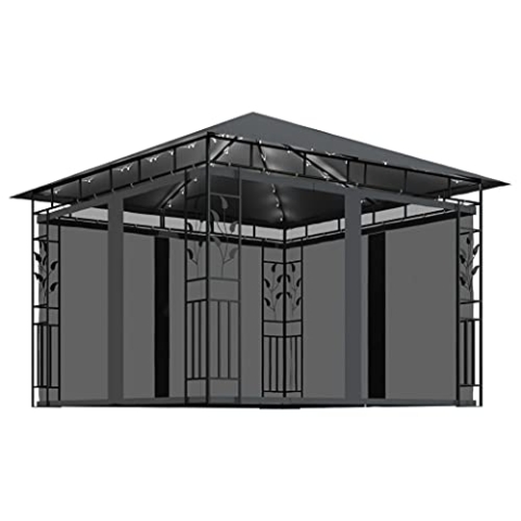 vidaXL Pavillon mit Moskitonetz LED Lichterketten Gartenzelt Partyzelt Festzelt Gartenpavillon Bierzelt Garten Zelt Outdoor 3x3x2,73m Anthrazit