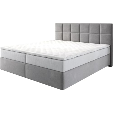 DELIFE Boxspringbett Dream-Fine Mikrofaser Grau 180x200 cm mit TFK Matratze und Visco Topper