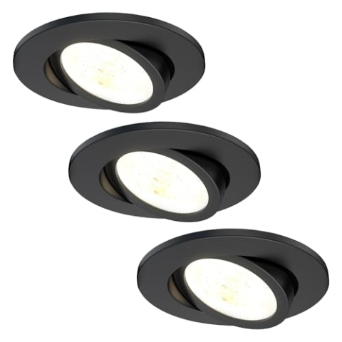 Ledvion - 3X LED Einbaustrahler, Schwarz, Dimmbar, 7W, IP65, CCT, COB, Ø90mm, 5 Jahre Garantie