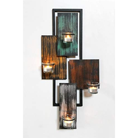 DanDiBo Wandteelichthalter Abstrakt Metall Wand Schwarz 61 cm Teelichthalter Kerzenhalter Wandkerzenhalter Wandleuchter