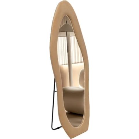 SensaHome Gepolsterter Standspiegel in Form – Ganzkörperspiegel Wildledersamt – 60 x 160 – Taupe