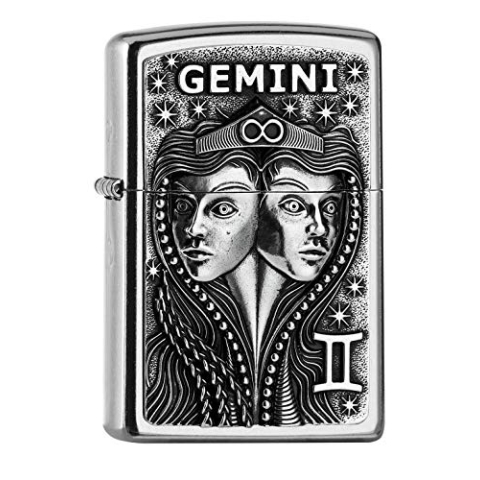 ZIPPO – Sturmfeuerzeug, Gemini, Emblem Attached, Street Chrome, nachfüllbar, in hochwertiger Geschenkbox
